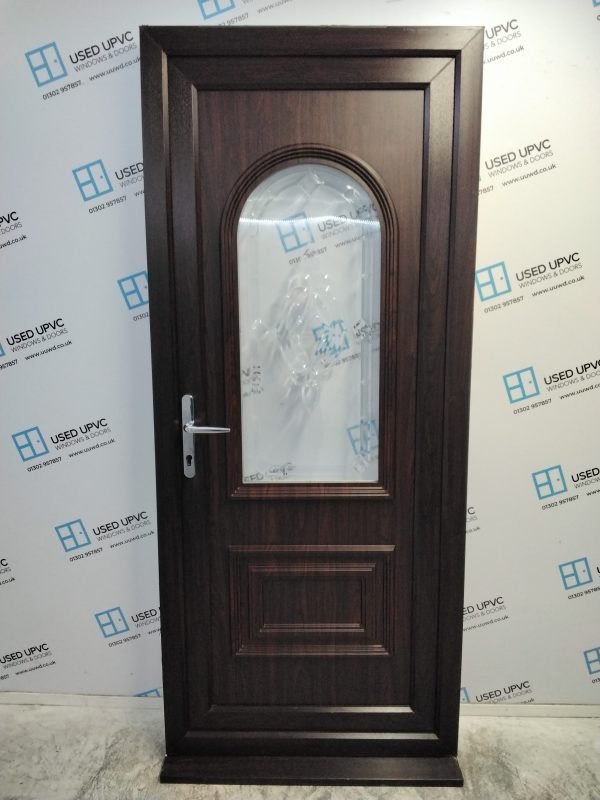 Used Rosewood Upvc Back Door 895mm x 2110mm 0617