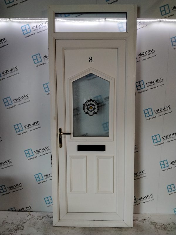 Used White Upvc Front Door And Toplight 905mm x 2390mm (Reduce To 875mm x 2390mm) 0848