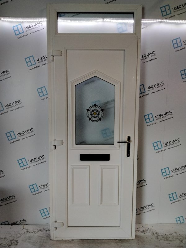 Used White Upvc Front Door And Toplight 905mm x 2390mm (Reduce To 875mm x 2390mm) 0848 - Image 2
