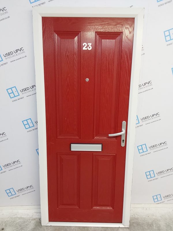 Used Red Composite Front Door 890mm x 2030mm C1025