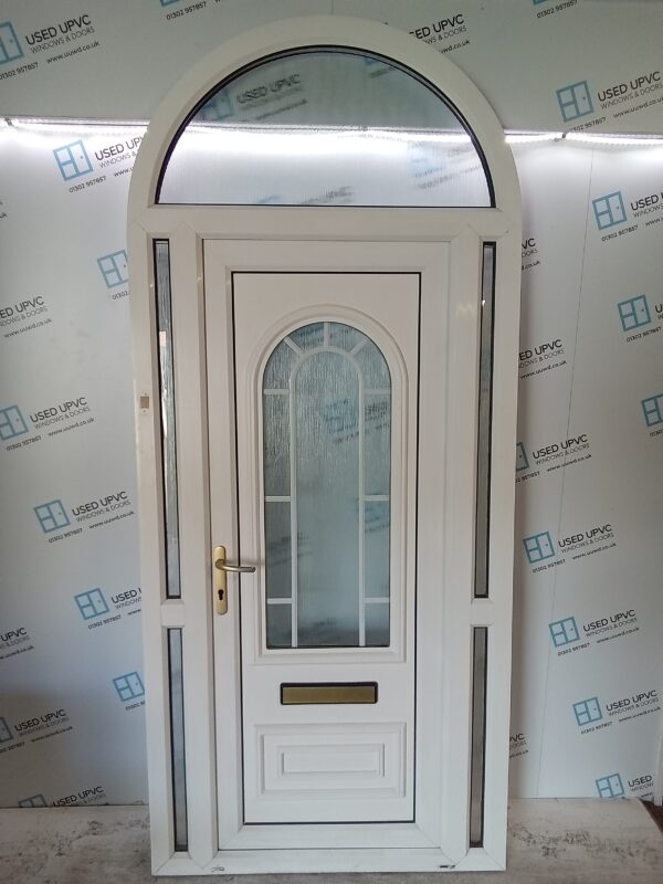 Used White Upvc arched Front Door and side panels 1120mm x 2545mm DS053