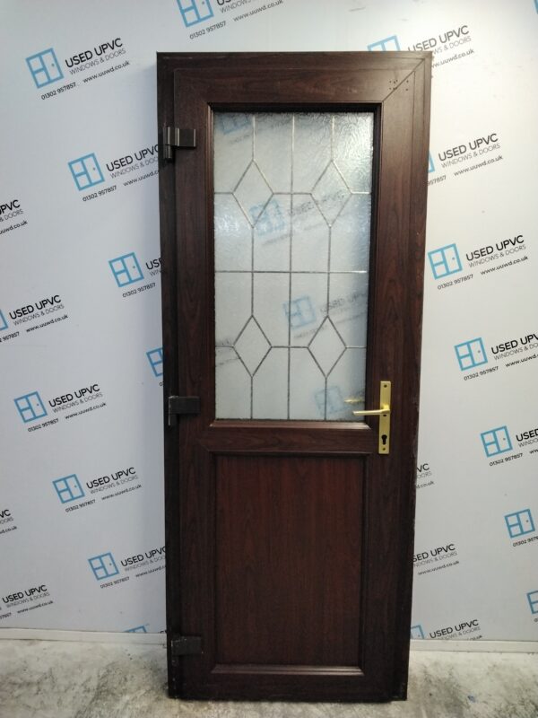 Used Rosewood Upvc Back Door 810mm x 2070mm C9D61 - Image 2