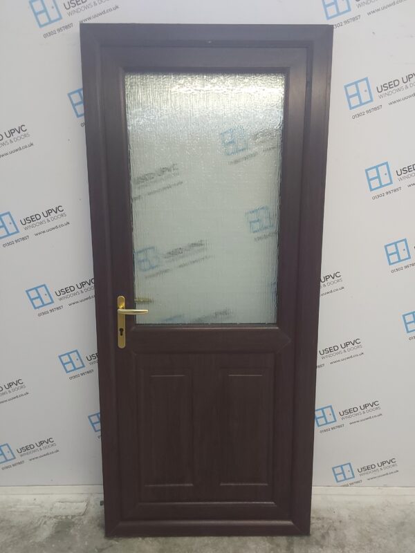 Used Rosewood Upvc Back Door 890mm x 2060mm (reduce to 875mm) 0786