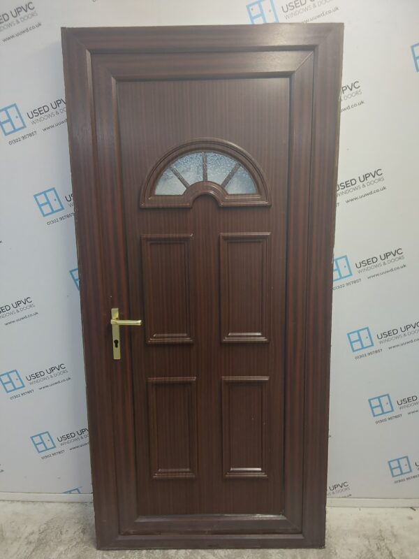 Used Woodgrain Upvc Back Door 960mm x 2030mm (reduce to 930mm) 0604