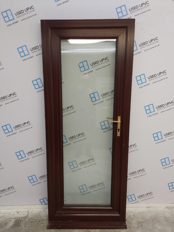 Used Woodgrain Upvc Full Glass Back Door 840mm x 2070mm (reduce to 825mm_- 0166