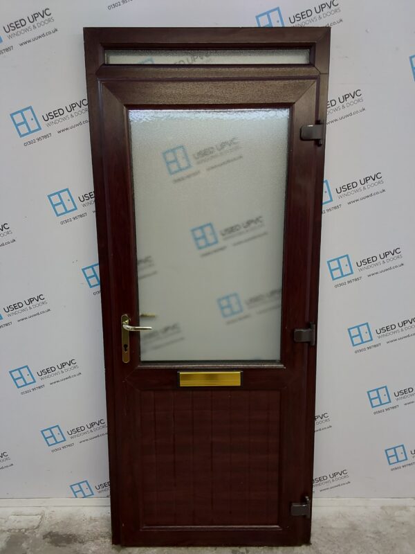 Used Rosewood Upvc Front Door And Toplight (outwards opening) 885mm x 2125mm C3D041