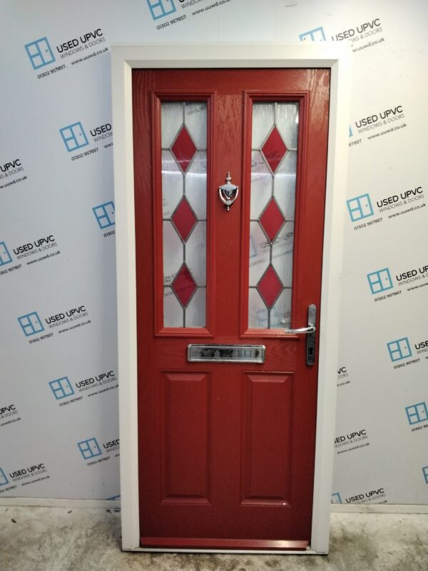 Used Red Composite Front Door 890mm x 2070mm (Reduce To 890mm x 2055mm) 0281