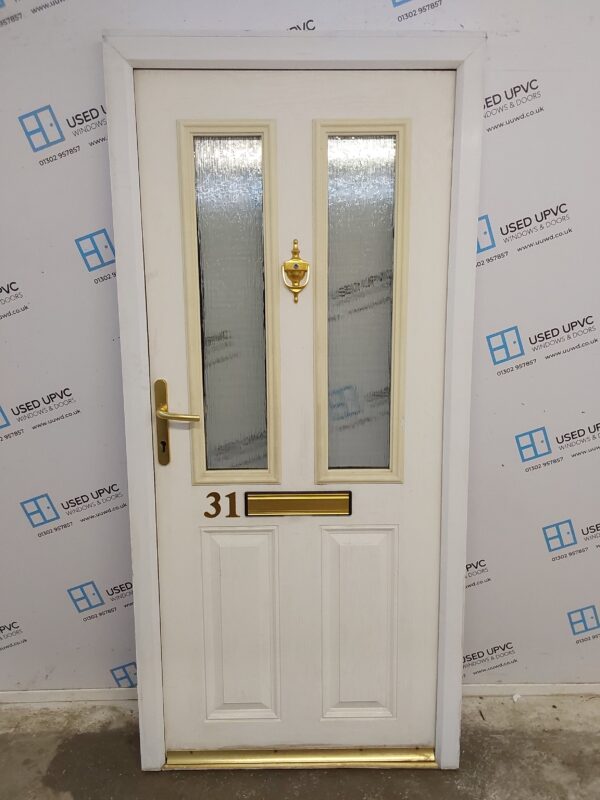 Used White Composite Front Door 940mm x 2030mm (reduce to 2015mm) 0736