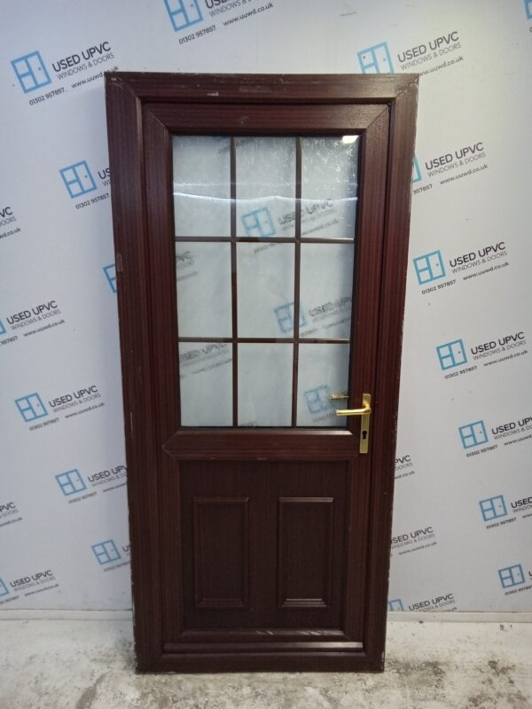 Used Woodgrain Upvc Back Door And Rosewood panel 915mm x 2025mm (Reduce To 890mm) 0029
