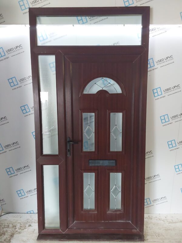 Used Woodgrain Upvc Front Door And Side Panel With Toplight 1190mm x 2430mm DS006