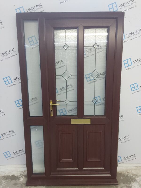 Used Rosewood Upvc Front Door And Side Panel 1195mm x 2100mm (reduce to 1180mm) DS035