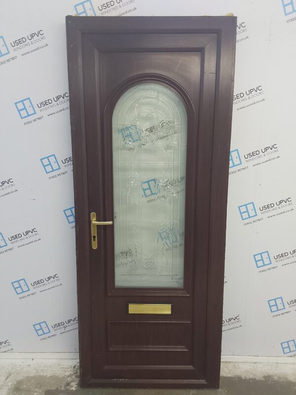 Used Rosewood Upvc Front Door 840mm x 2070mm (reduce to 825mm) C8D47