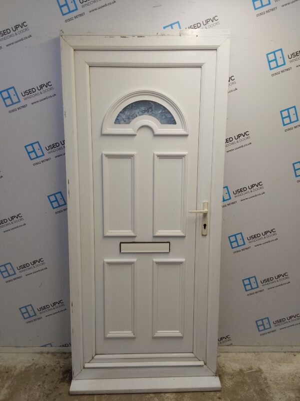 Used White Upvc Front Door 910mm x 2080mm (Reduce To 2050mm) 0230