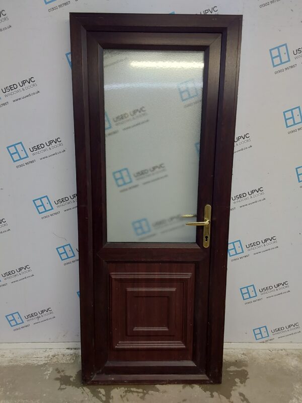 Used Rosewood Upvc Back Door 825mm x 2010mm (Reduce To 810mm) 0644