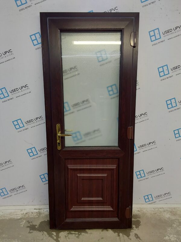 Used Rosewood Upvc Back Door 825mm x 2010mm (Reduce To 810mm) 0644 - Image 2