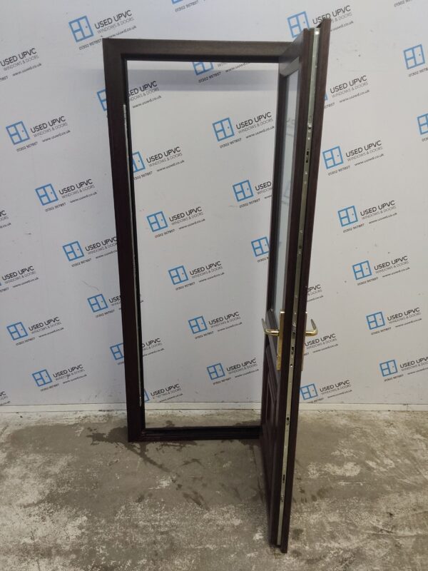 Used Rosewood Upvc Back Door 825mm x 2010mm (Reduce To 810mm) 0644 - Image 3