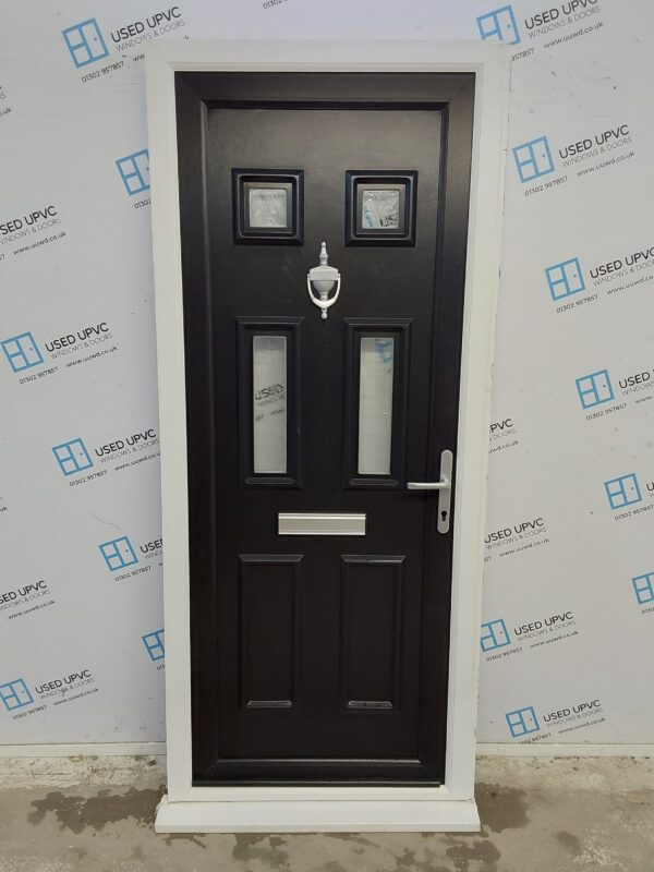 Used Black Upvc Front Door 900mm x 2105mm (Reduce To 885mm) 0563