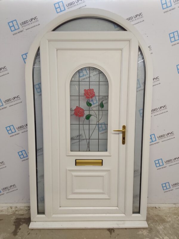 Used White Upvc Arched Front Door With Side Panels And Toplight 1300mm x 2260mm DS041