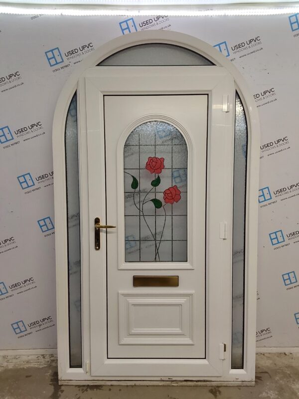 Used White Upvc Arched Front Door With Side Panels And Toplight 1300mm x 2260mm DS041 - Image 2