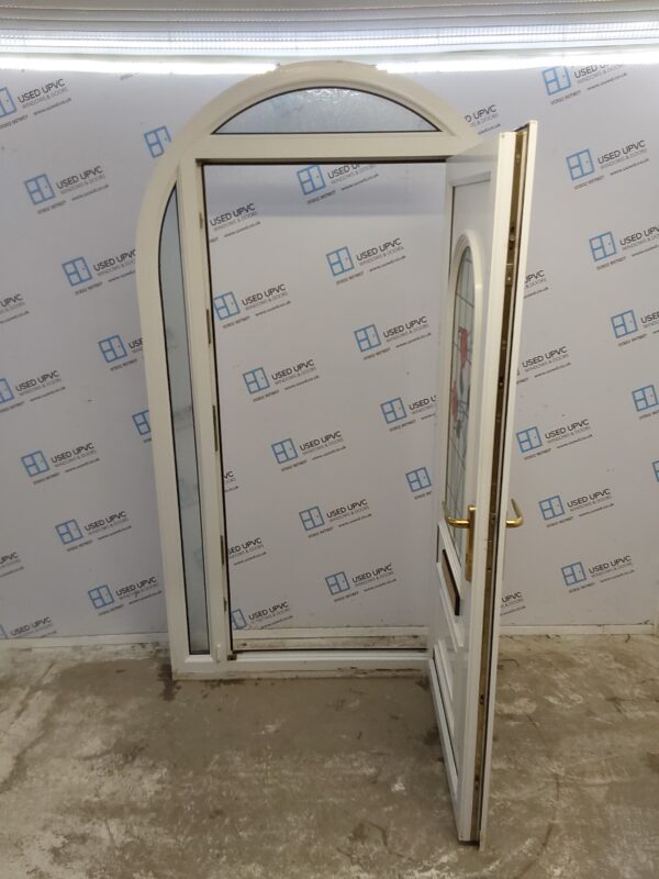 Used White Upvc Arched Front Door With Side Panels And Toplight 1300mm x 2260mm DS041 - Image 3