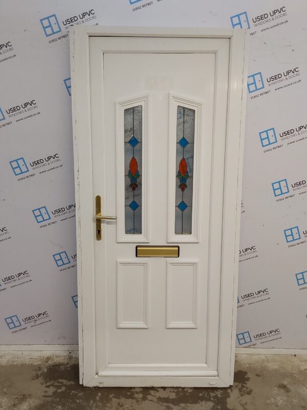 Used White Upvc Front Door 960mm x 2110mm (Reduce To 910mm) C6079