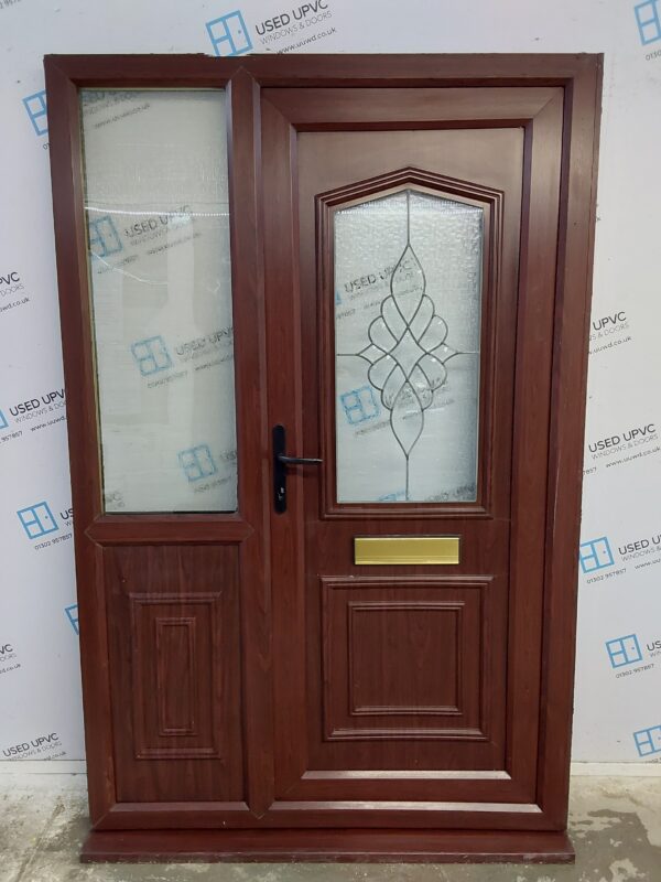 Used Rosewood Upvc Front Door And Side Panel 1340mm x 2060mm (reduce to 1325mm) DS004