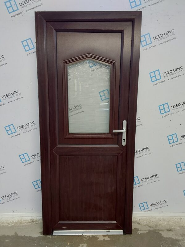 Used Rosewood Upvc Back Door 885mm x 2055mm (Reduce To 870mm) 0239