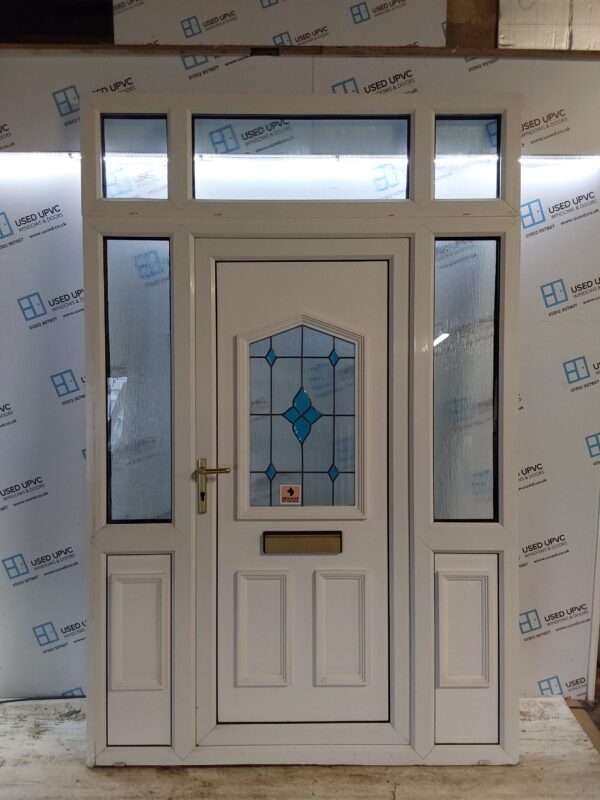 Used White Upvc Front Door With Side Panels And Toplight 1620mm x 2495mm DS008