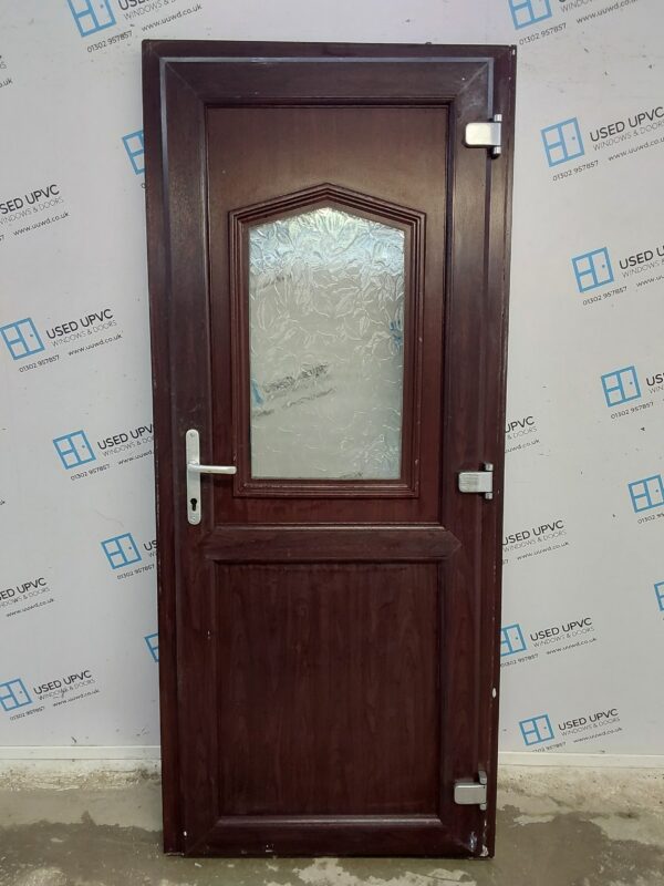 Used Rosewood Upvc Back Door 885mm x 2055mm (Reduce To 870mm) 0239 - Image 2