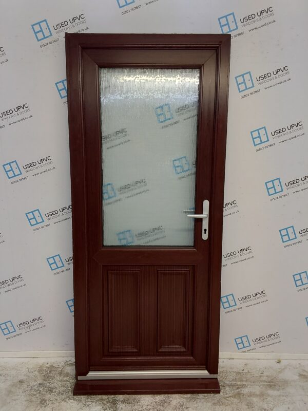 Used Rosewood Upvc Back Door 900mm x 2080mm (Reduce To 885mm) 0079