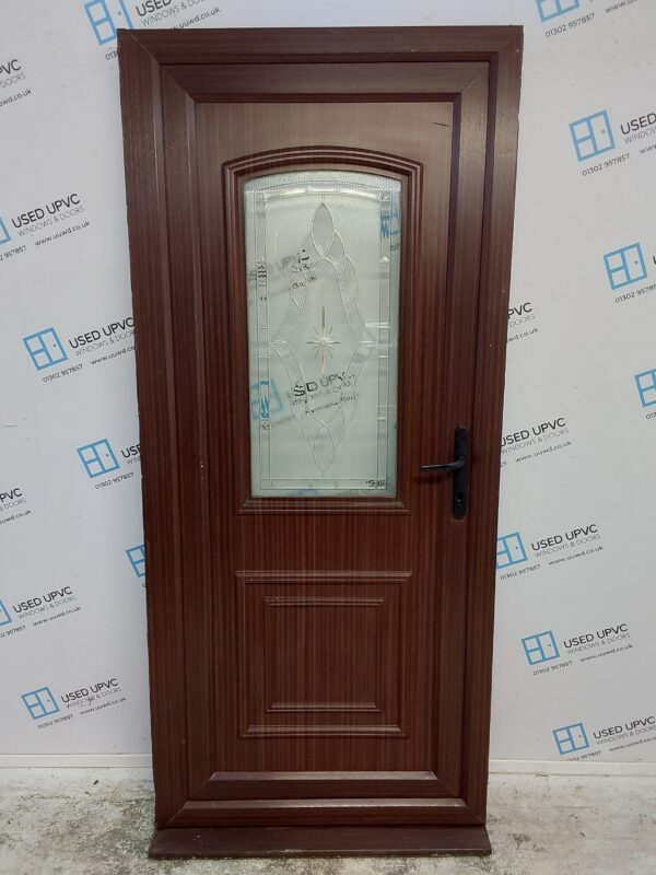 Used Woodgrain Upvc Back Door 920mm x 2070mm (reduce to 900mm) 0453