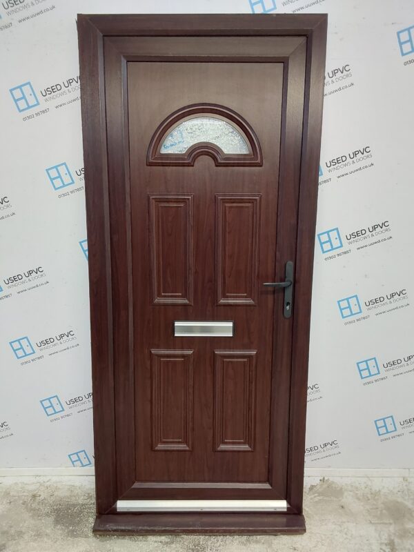 Used Rosewood Upvc Front Door 920mm x 2095mm ( reduce to 900mm) C7D018