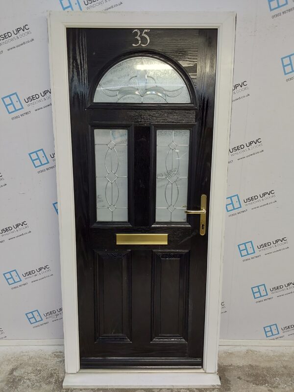 Used Black Composite Front Door 940mm x 2085mm (reduce to 910mm) C7D029