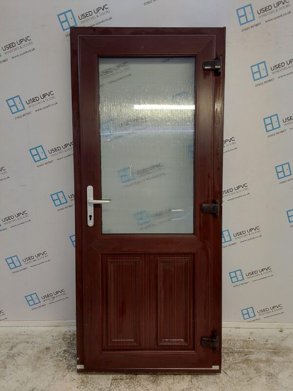 Used Rosewood Upvc Back Door 900mm x 2080mm (Reduce To 885mm) 0079 - Image 2