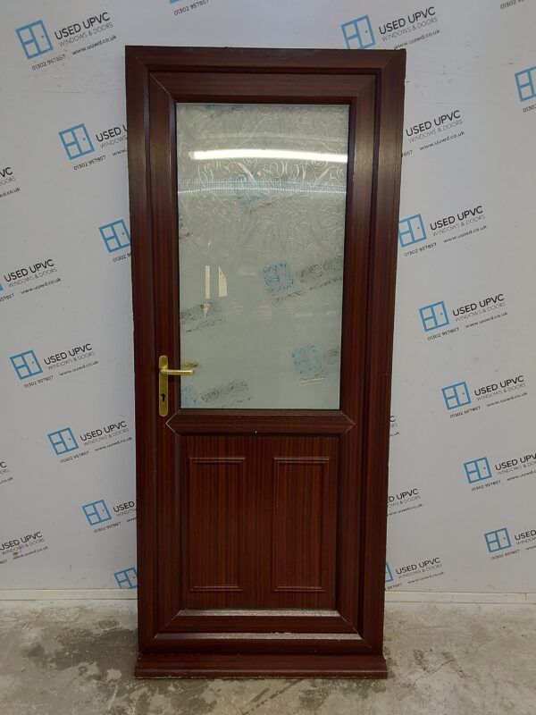 Used Woodgrain Upvc Back Door 890mm x 2100mm (Reduce To 870mm) 0321