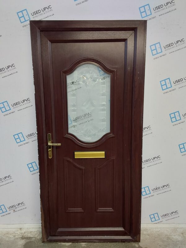 Used Rosewood Upvc Front Door 970mm x 2055mm (reduce to 950mm) 0264