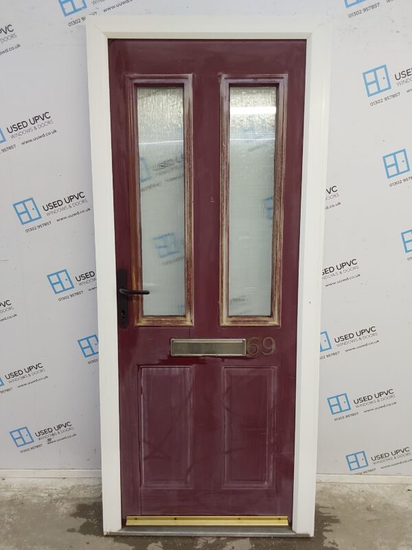 Used Red Composite Front Door 885mm x 2055mm (reduce to 870mm) 0364