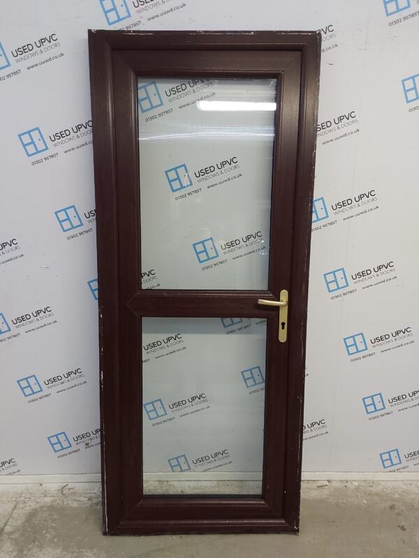 Used Rosewood Upvc Back Door 850mm x 2035mm (Reduce To 835mm) 0641