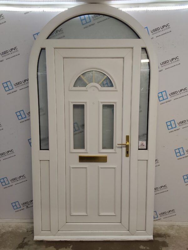 Used White Upvc Arched Front Door, Side Panels And Toplight 1285mm x 2405mm DS013