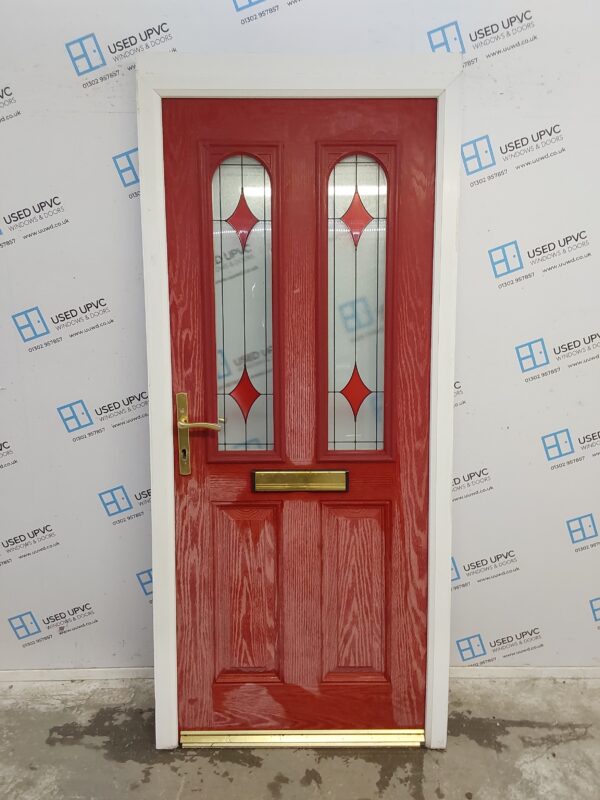 Used Red Composite Front Door 930mm x 2120mm (Reduce To 2070mm) 0533