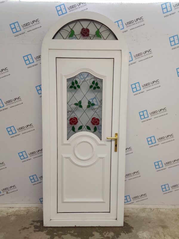 Used White Upvc Back Door And Arched Toplight 890mm x 2275mm C7D063