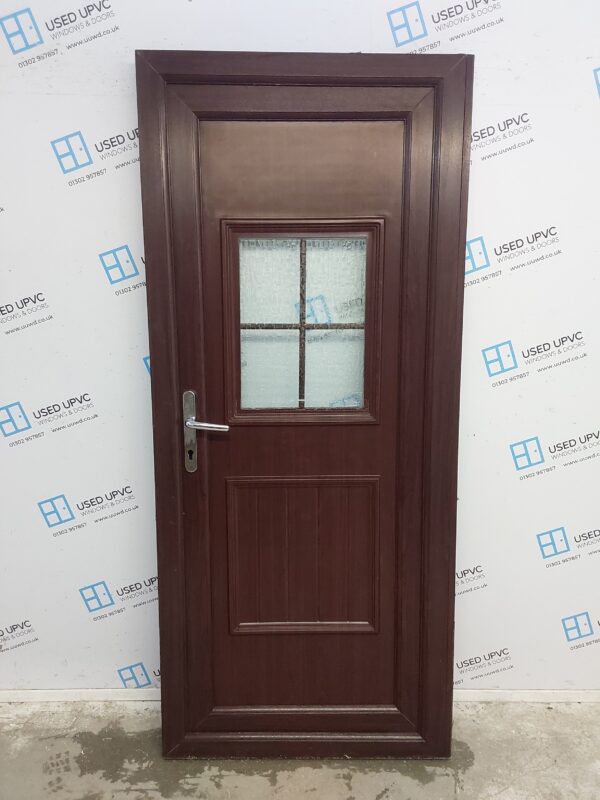 Used Rosewood Upvc Back Door 895mm x 2055mm (Reduce To 875mm) 0775
