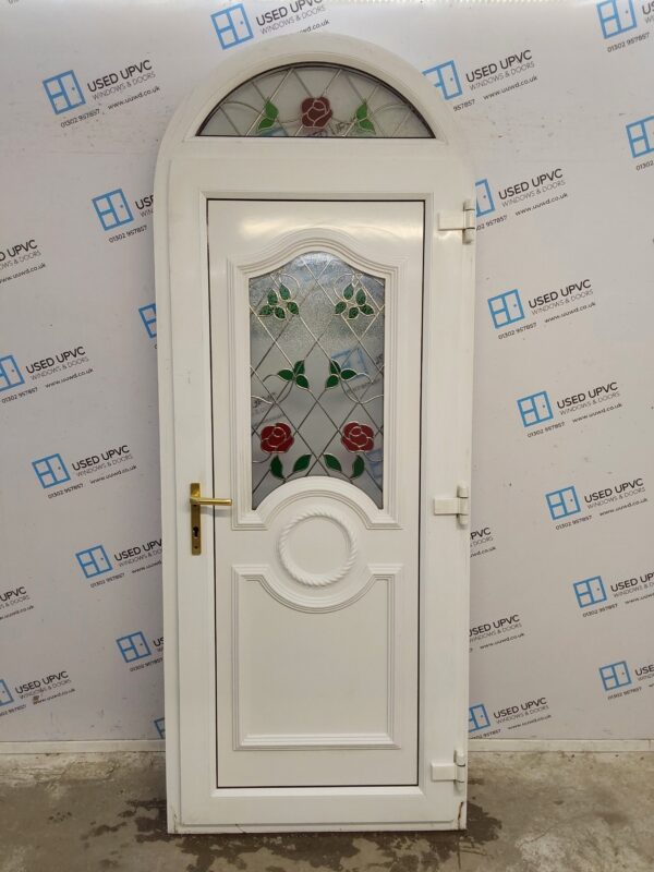 Used White Upvc Back Door And Arched Toplight 890mm x 2275mm C7D063 - Image 2