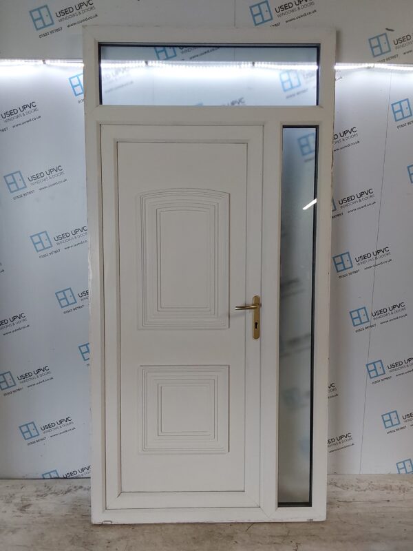 Used White Upvc Door With Side Panel And Toplight 1190mm x 2430mm DS011