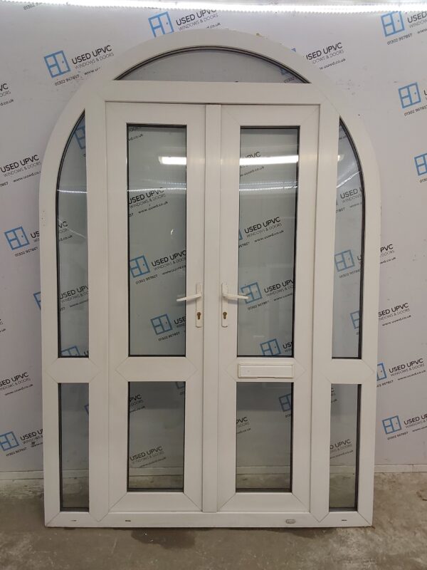 Used White Upvc French Doors With Side Panels And Toplight 1560mm x 2285mm EA4