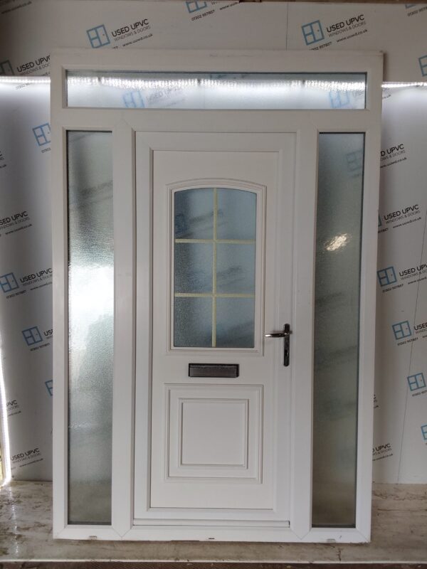 Used White Upvc Front Door With Side Panels And Toplight 1595mm x 2420mm (Reduce To 2395mm) DS028