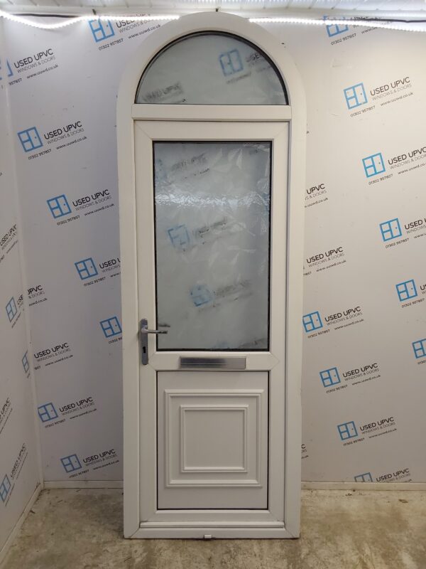 Used White Upvc Front Door And Arched Toplight 850mm x 2420mm 0575