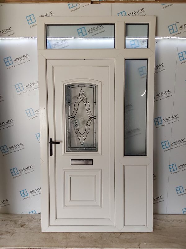 Used White Upvc Front Door With Side Panel And Toplight 1325mm x 2480mm DS024