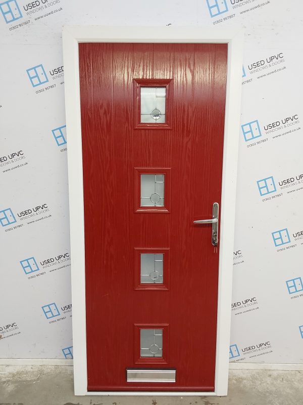 Used Red Composite Front Door 900mm x 2030mm 0754