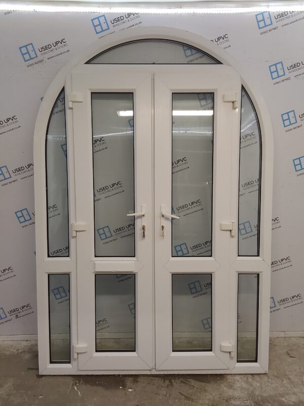 Used White Upvc French Doors With Side Panels And Toplight 1560mm x 2285mm EA4 - Image 2